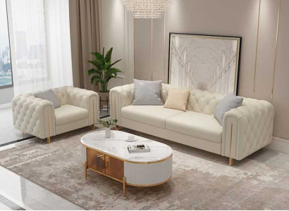 Set 2 pcs Living room Sofa set Three-seater Sofa Modern Armchair Leather